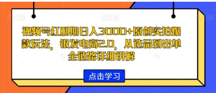 视频号红利期日入3000+原创实拍爆款玩法，银发电商2.0，从选品到出单全链路详细讲解【揭秘】-柚子资源网