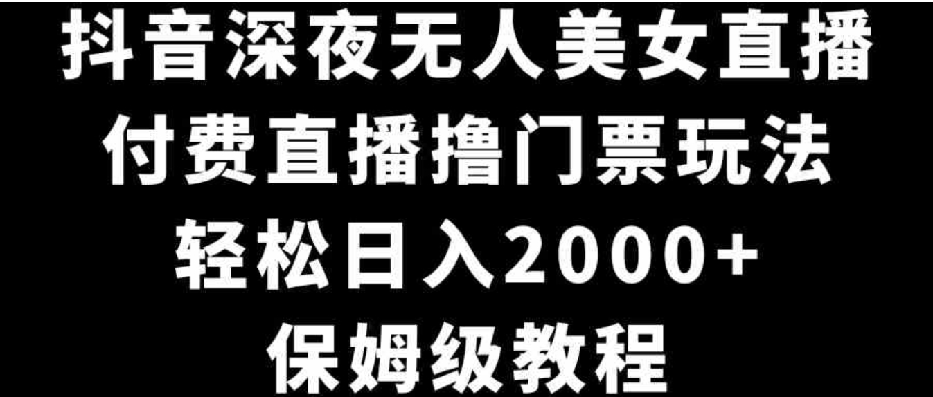 抖音深夜无人美女直播，付费直播撸门票玩法，轻松日入2000+，保姆级教程-柚子资源网