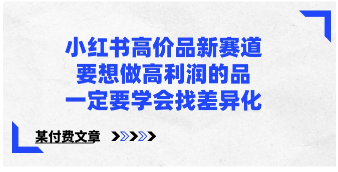 小红书高价品新赛道，要想做高利润的品，一定要学会找差异化【某付费文章】-柚子资源网