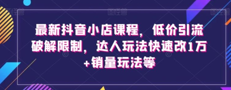 最新抖音小店课程，低价引流破解限制，达人玩法快速改1万+销量玩法等-柚子资源网