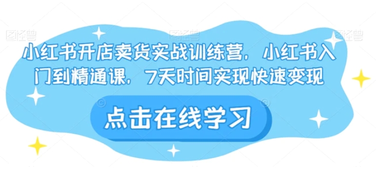 小红书开店卖货实战训练营，小红书入门到精通课，7天时间实现快速变现-柚子资源网