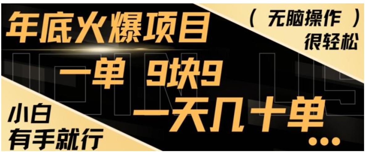 年底火爆项目，一单9.9，一天几十单，只需一部手机，傻瓜式操作，小白有手就行-柚子资源网