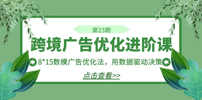 跨境广告·优化进阶课·第23期，8*15数模广告优化法，用数据驱动决策-柚子资源网