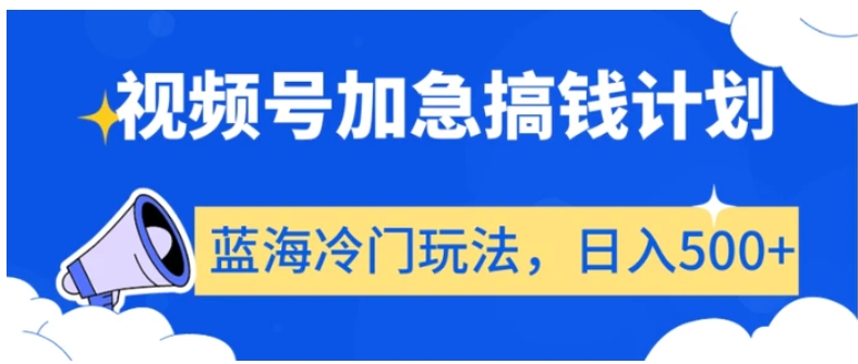 视频号加急搞钱计划，蓝海冷门玩法，日入500+【揭秘】-柚子资源网