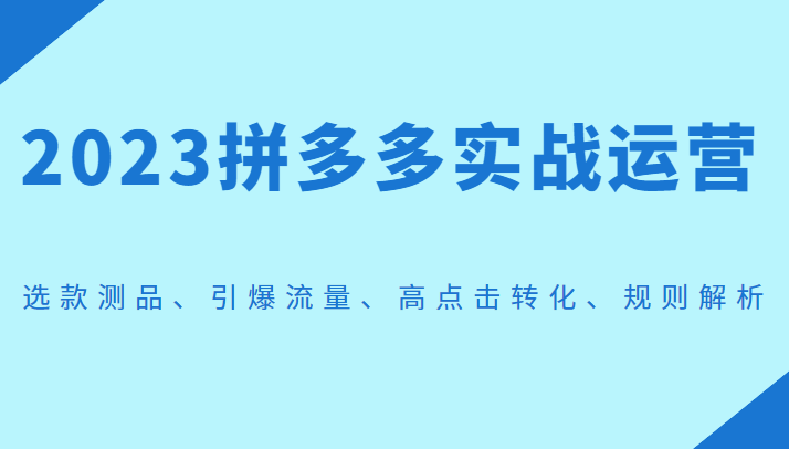 2023拼多多实战运营，选款测品、引爆流量、高点击转化、规则解析-柚子资源网