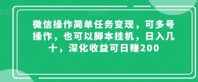 微信操作简单任务变现，可多号操作，也可以脚本挂机，日入几十，深化收益可日赚200【揭秘】-柚子资源网