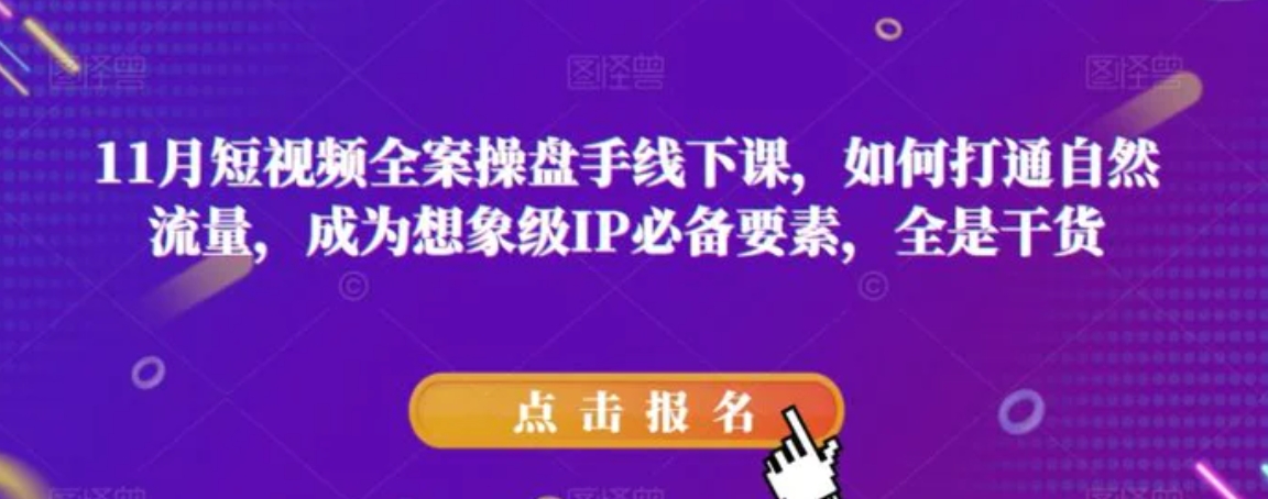 11月短视频全案操盘手线下课，如何打通自然流量，成为想象级IP必备要素，全是干货-柚子资源网