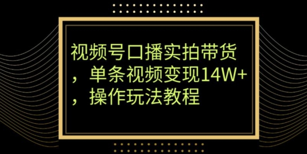 视频号口播实拍带货，单条视频变现14W+，操作玩法教程-柚子资源网