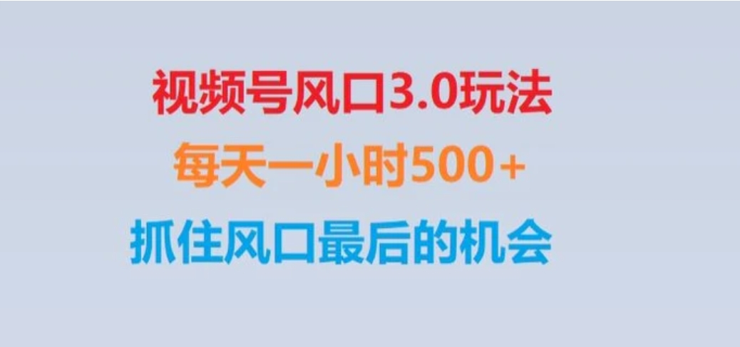 视频号风口3.0玩法单日收益1000+,保姆级教学,收益太猛,抓住风口最后的机会【揭秘】-柚子资源网