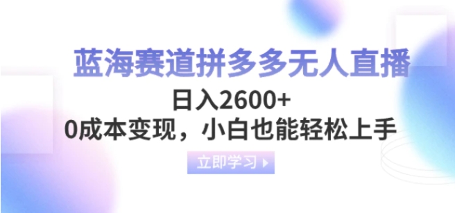 蓝海赛道拼多多无人直播，日入2600+，0成本变现，小白也能轻松上手-柚子资源网