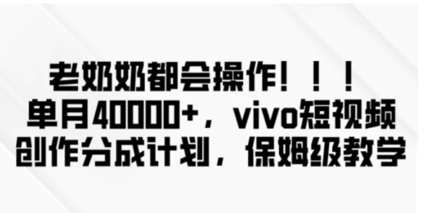 老奶奶都会操作，新平台无脑操作，单月40000+，vivo短视频创作分成计划【揭秘】-柚子资源网