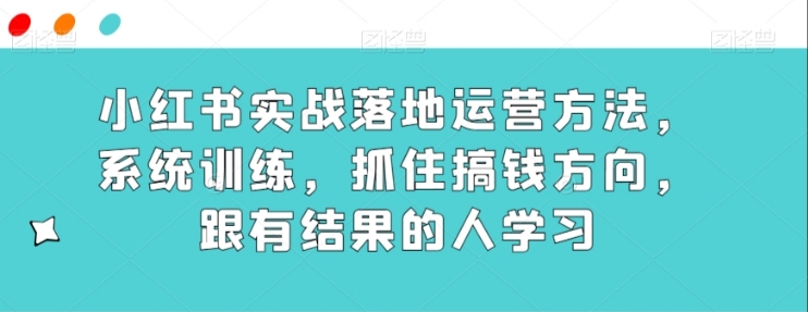 小红书实战落地运营方法，系统训练，抓住搞钱方向，跟有结果的人学习-柚子资源网