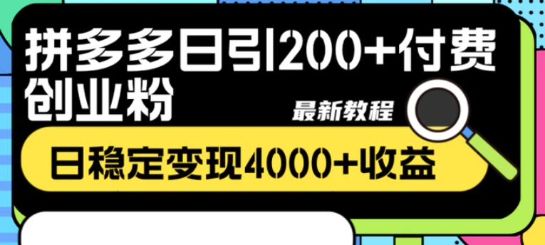 拼多多日引200+付费创业粉，日稳定变现4000+收益最新教程-柚子资源网