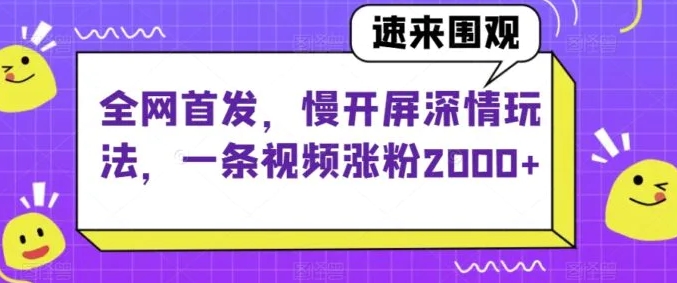 全网首发，慢开屏深情玩法，一条视频涨粉2000+【揭秘】-柚子资源网