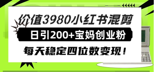 价值3980小红书混剪日引200+宝妈创业粉，每天稳定四位数变现！-柚子资源网