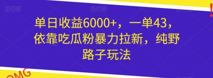 单日收益6000+，一单43，依靠吃瓜粉暴力拉新，纯野路子玩法-柚子资源网