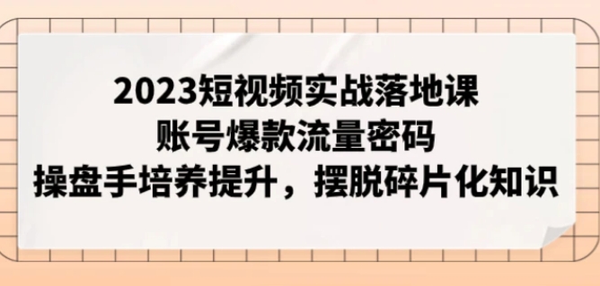 2023短视频实战落地课，账号爆款流量密码，操盘手培养提升，摆脱碎片化知识-柚子资源网