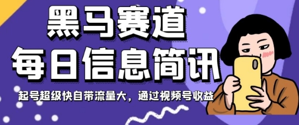 黑马赛道每日信息简讯，起号超级快自带流量大，通过视频号收益【揭秘】-柚子资源网