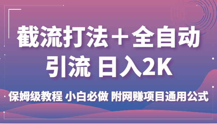 截流打法＋全自动引流 日入2K 保姆级教程 小白必做 附网赚项目通用公式-柚子资源网