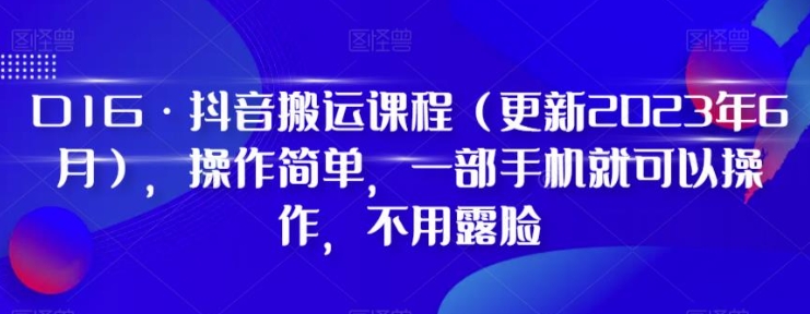 D1G·抖音搬运课程，操作简单，一部手机就可以操作，不用露脸-柚子资源网