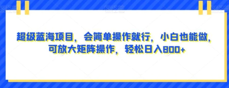 超级蓝海项目，会简单操作就行，小白也能做，可放大矩阵操作，轻松日入800+，-柚子资源网