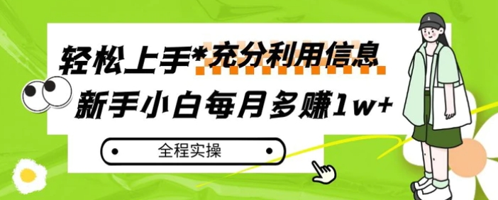 每月多赚1w+，新手小白如何充分利用信息赚钱，全程实操！【揭秘】-柚子资源网