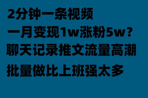 聊天记录推文玩法，2分钟一条视频一月变现1w涨粉5W【附软件】-柚子资源网