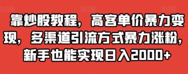 靠炒股教程，高客单价暴力变现，多渠道引流方式暴力涨粉，新手也能实现日入2000+【揭秘】-柚子资源网