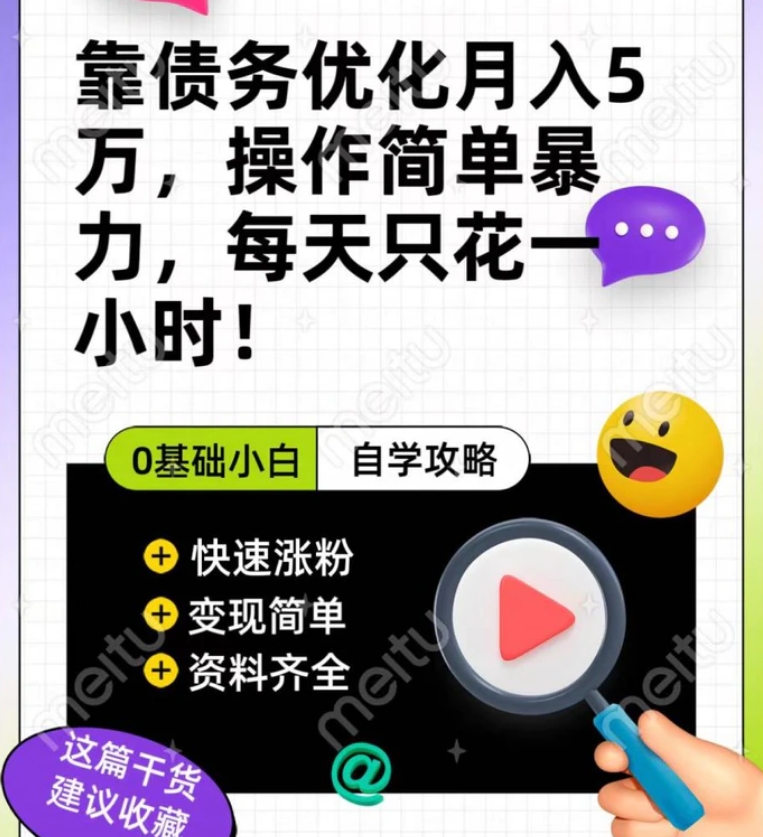 靠债务优化，月入5万，操作简单，多种变现方式，小白必入！-柚子资源网