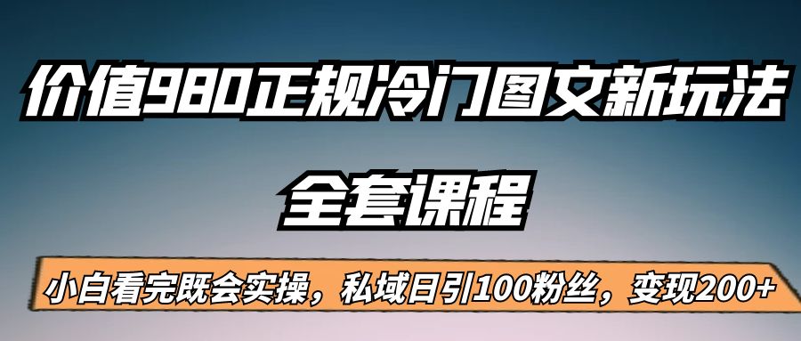 外面卖980的正规冷门图文新玩法，私域日引100粉丝，变现200+-柚子资源网