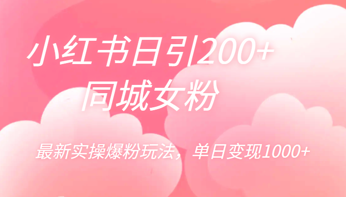 小红书日引200+同城女粉，最新实操爆粉玩法，单日变现1000+-柚子资源网