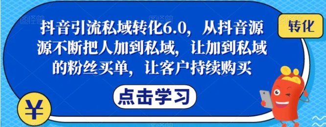 抖音引流私域转化6.0，从抖音源源不断把人加到私域，让加到私域的粉丝买单，让客户持续购买-柚子资源网