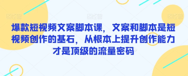 爆款短视频文案脚本课，文案和脚本是短视频创作的基石，从根本上提升创作能力才是顶级的流量密码-柚子资源网