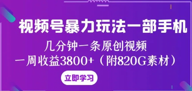 视频号暴力玩法一部手机 几分钟一条原创视频 一周收益3800+-柚子资源网