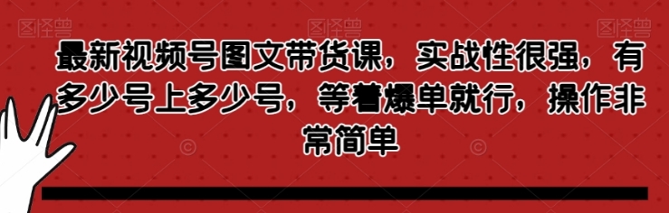 最新视频号图文带货课，实战性很强，有多少号上多少号，等着爆单就行，操作非常简单-柚子资源网