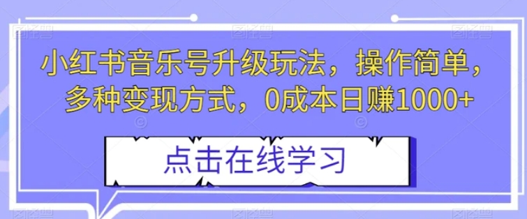 小红书音乐号升级玩法，操作简单，多种变现方式，0成本日赚1000+【揭秘】-柚子资源网