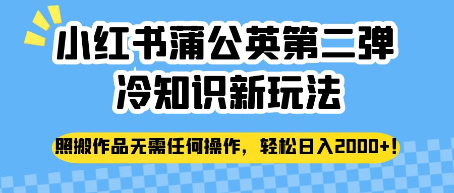 小红书蒲公英第二弹冷知识新玩法，照搬作品无需任何操作，轻松日入2000+！-柚子资源网