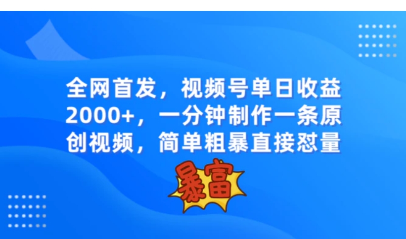 全网首发，视频号单日收益2000+，一分钟制作一条原创视频，简单粗暴-柚子资源网