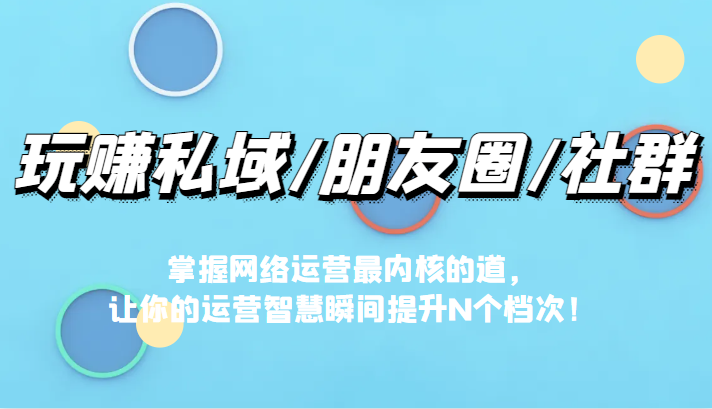 玩赚私域/朋友圈/社群，掌握网络运营最内核的道，让你的运营智慧瞬间提升N-柚子资源网