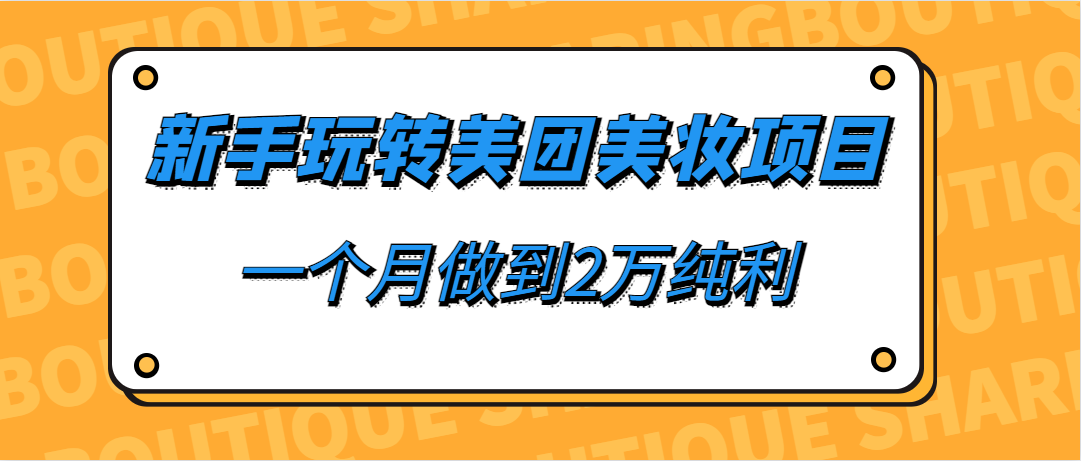 新手玩转美团美妆项目，一个月做到2万纯利-柚子资源网