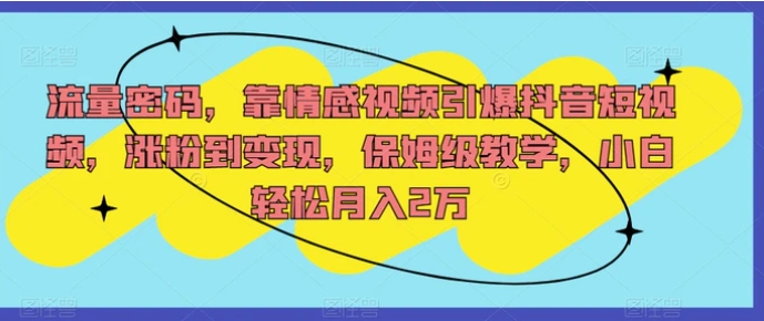 流量密码，靠情感视频引爆抖音短视频，涨粉到变现，保姆级教学，小白轻松月入2万【揭秘】-柚子资源网