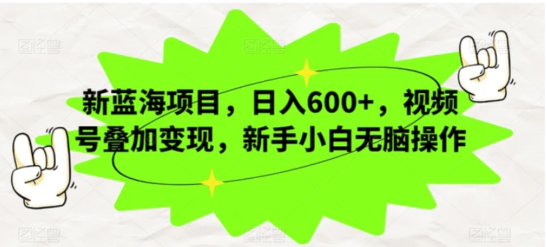 新蓝海项目，日入600+，视频号叠加变现，新手小白无脑操作【揭秘】-柚子资源网