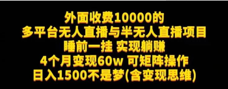 外面收费10000的多平台无人直播与半无人直播项目，睡前一挂实现躺赚，日入1500不是梦(含变现思维)【揭秘】-柚子资源网