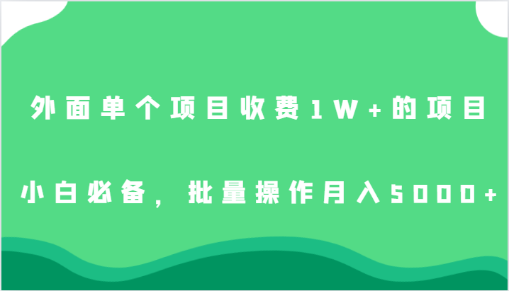 外面单个项目收费1W+的项目，小白必备，批量操作月入5000+-柚子资源网