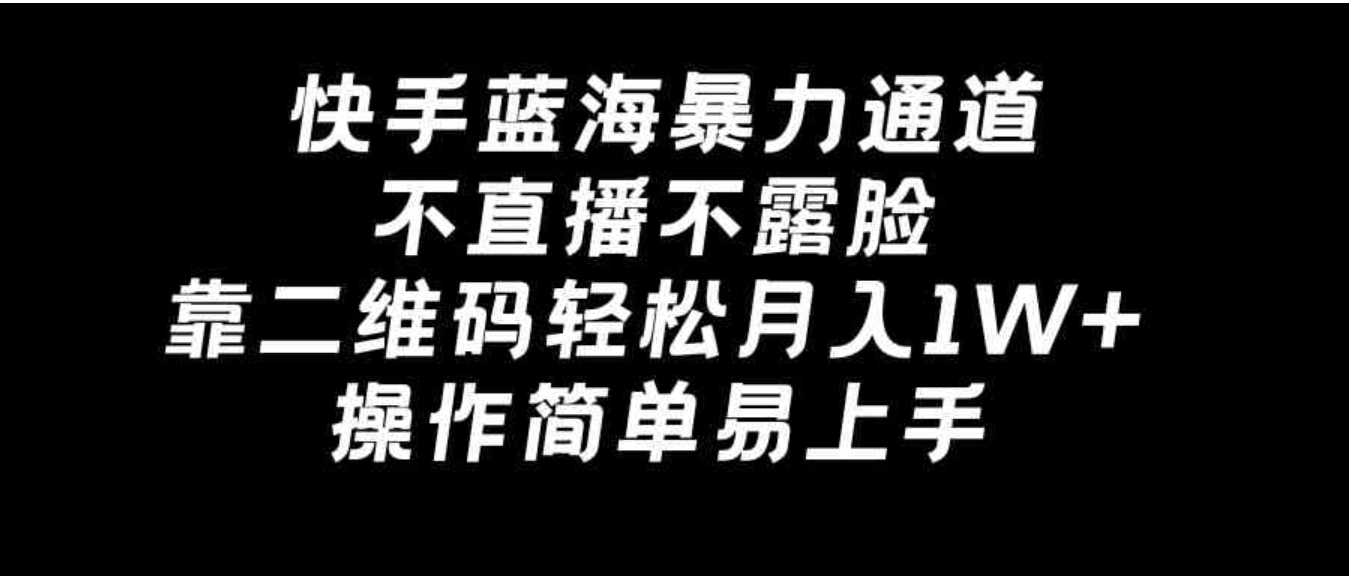 快手蓝海暴力通道，不直播不露脸，靠二维码轻松月入1W+，操作简单易上手-柚子资源网