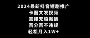 （9047期）2024最新抖音短剧推广，卡图文发视频直接无脑搬百分百不违规轻松月入1W+-柚子资源网