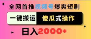 （9121期）视频号爆爽短剧推广，一键搬运，傻瓜式操作，日入2000+-柚子资源网