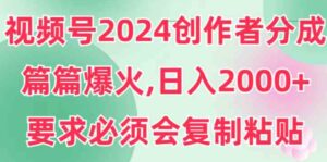 （9292期）视频号2024创作者分成，片片爆火，要求必须会复制粘贴，日入2000+-柚子资源网