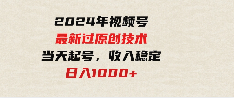 （9565期）2024年视频号最新过原创技术，当天起号，收入稳定，日入1000+-柚子资源网