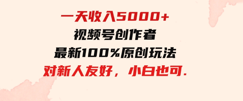 （9568期）一天收入5000+，视频号创作者，最新100%原创玩法，对新人友好，小白也可.-柚子资源网